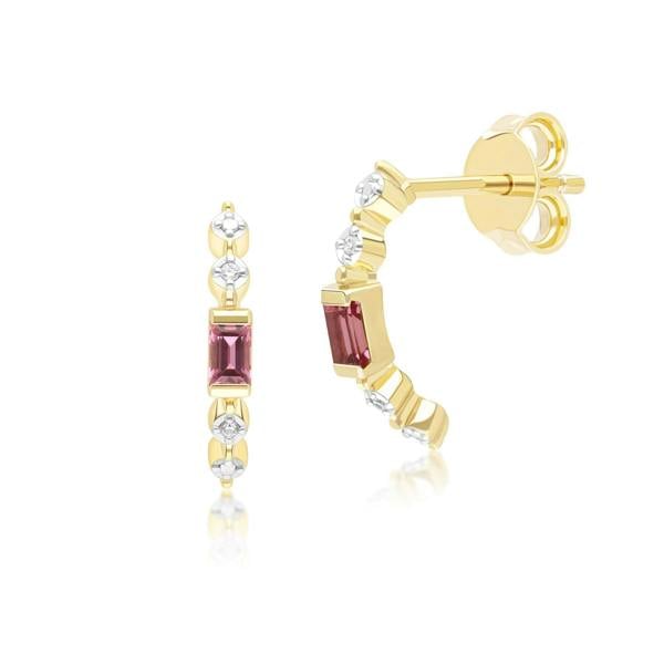 Gemondo Classic Pink Tourmaline & Diamond Half Eternity Hoop Earrings in 9ct Yellow Gold