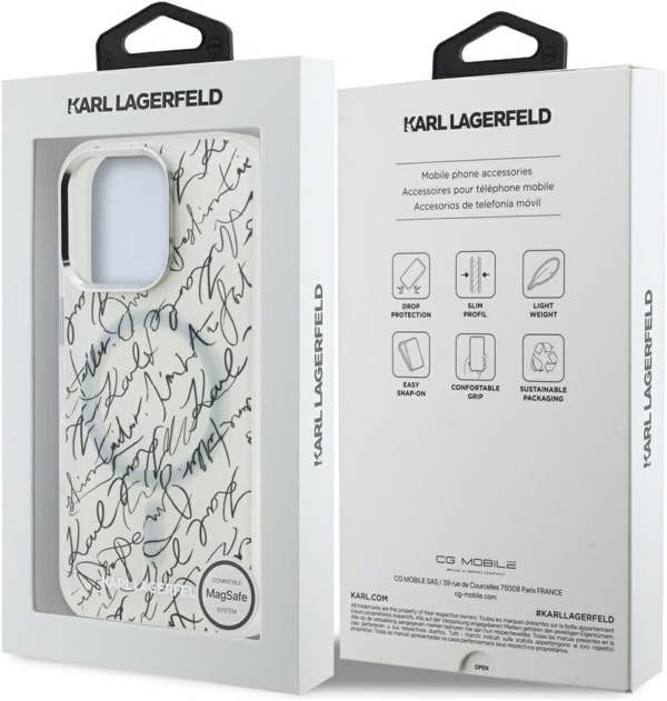 Karl Lagerfeld IML Karl Script Pattern with MagSafe Case for iPhone 16 Pro 6.3" White - KLHMP16LHMSPUSH