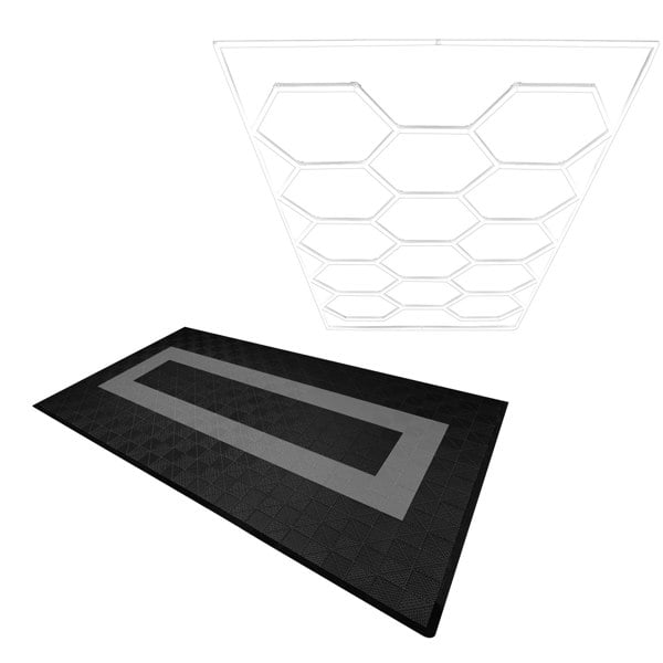 Monstershop Hexagon LED Light & Vented Garage Floor Tiles With Edges - 90 Black & 30 Grey