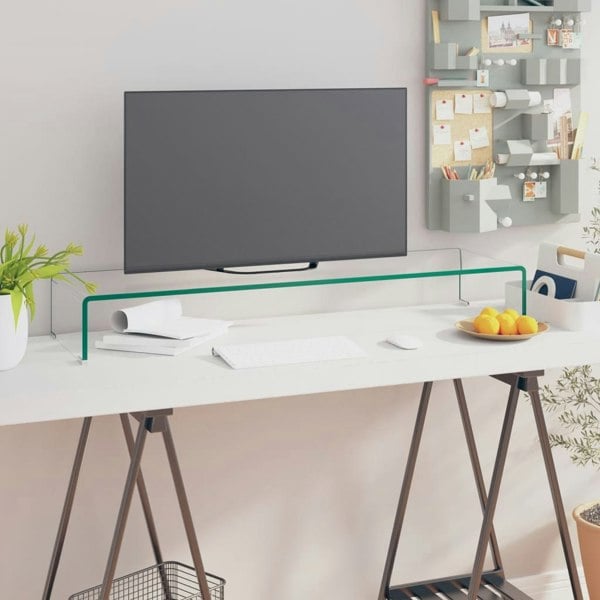 Berkfield TV Stand/Monitor Riser Glass Clear 100x30x13 cm