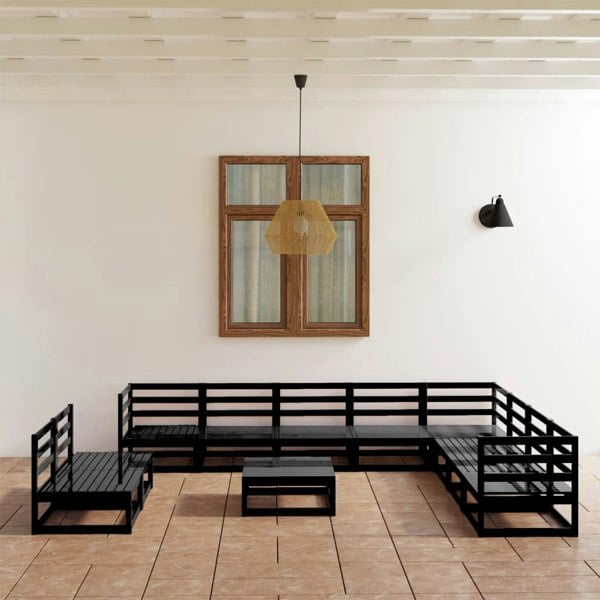 Berkfield 11 Piece Garden Lounge Set Black Solid Pinewood