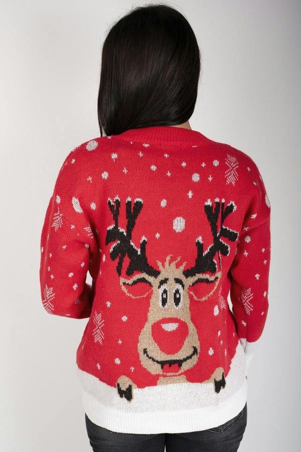 Ravella Reindeer Christmas Knitted Jumper - Red