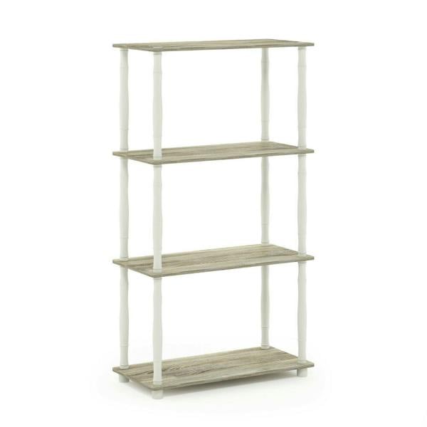 WALPLUS Turn-N-Tube 4-Tier Multipurpose Shelf Display Rack with Classic Tubes, Sonoma Oak/White perfect for organized storage and display