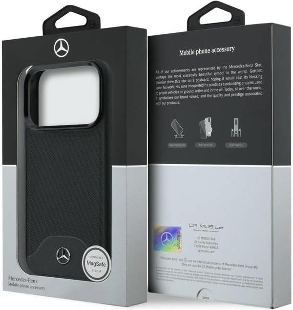 Mercedes Benz Wood Effect and Curve Leather Case with MagSafe for iPhone 17 Pro 6.3" Black - MEHMP17L25PCBPWK