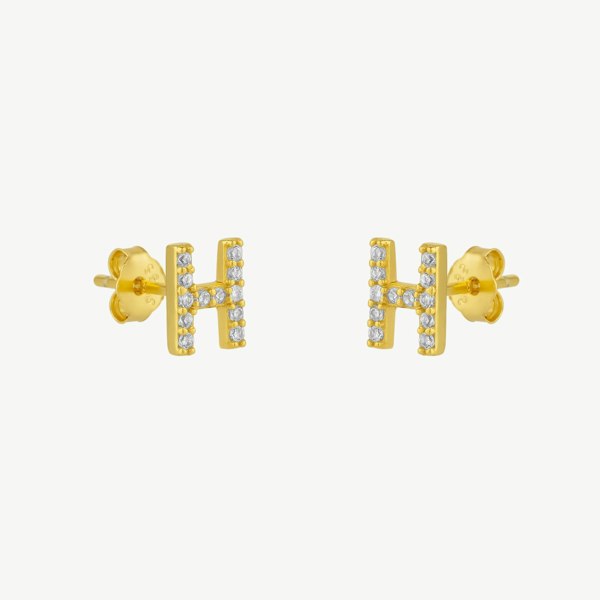 Spero London Initial Letter Stud Earrings Sterling Silver in 18K Gold Plated - Pair