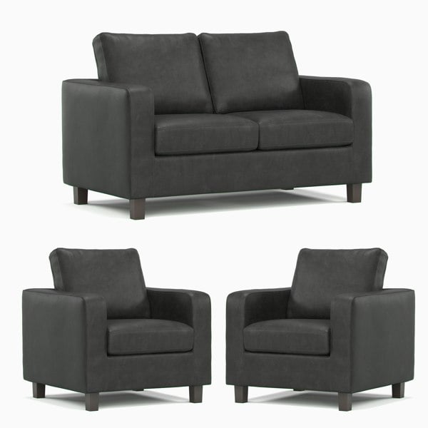 Furnishings For Less York Black Faux Leather 2+1+1 Sofa Set
