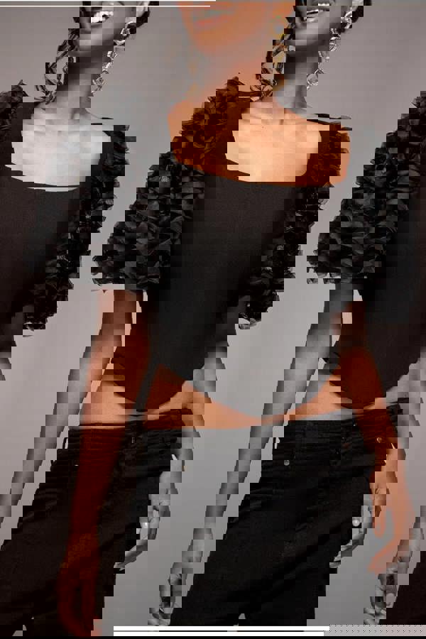 3D Textured Sleeve Scuba Corset Top - Black T235