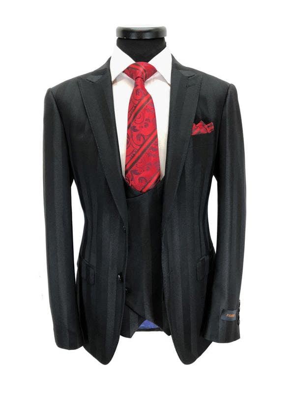 Black Bold Stripe 2-button 3-piece Suit - Pamoni