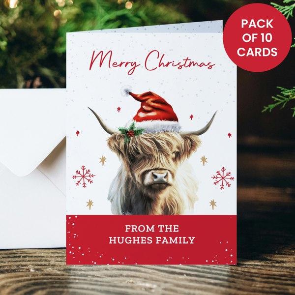 Personalised Memento Company Personalised Highland Cow Pack of 10 Christmas Cards