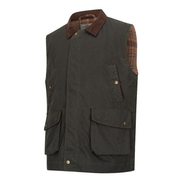 Hoggs of Fife Maxton gents padded waxed waistcoat classic front style with cord collar