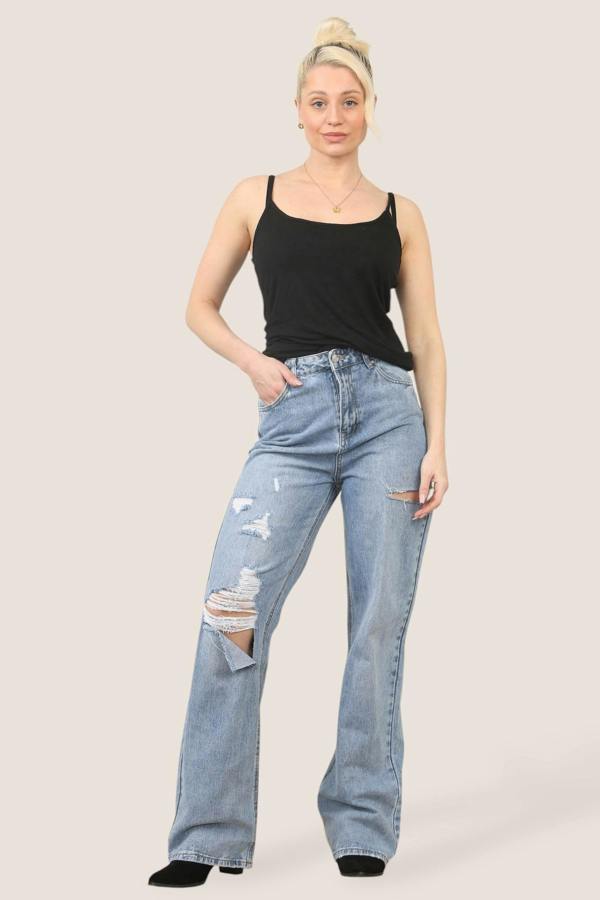 Elaina Fashion High Rise Distressed Boyfriend Jeans – Vintage Wash | Relaxed Fit Denim