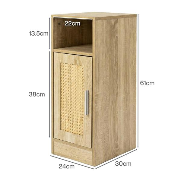 Levede Bedside Table 2 Pc Narrow Side Table Boho Rattan Storage For Bedroom Wood