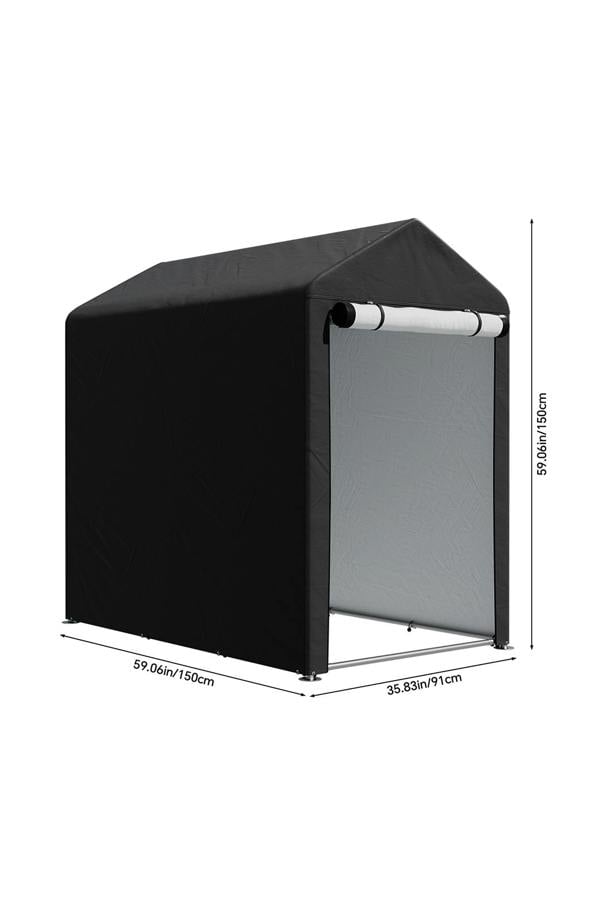 Living and Home 3x5FT/4x6FT Outdoor Storage Shed Bicycle Shelter with Waterproof Apex Roof and Roll-Up Door,Black
