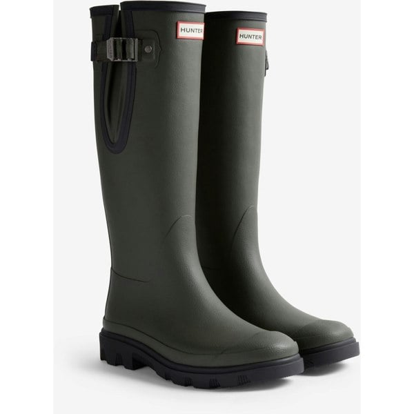 Hunter Downpour Adjustable Boot Rubber Women's Wellington Boots - Dark Olive/Black
