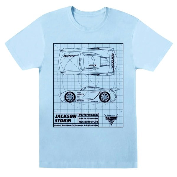 Disney Boys Cars Jackson Storm Blueprint T-Shirt - Baby Blue