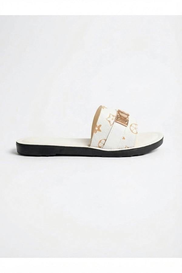 Amber Patterned Slider Sandals - White_wb