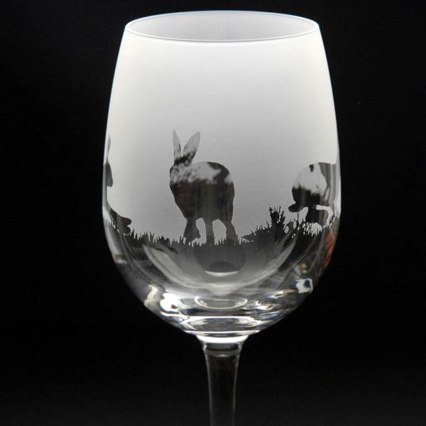 Glyptic Glass Art Hare Crystal Wine Glass - Hand Etched/Engraved Gift