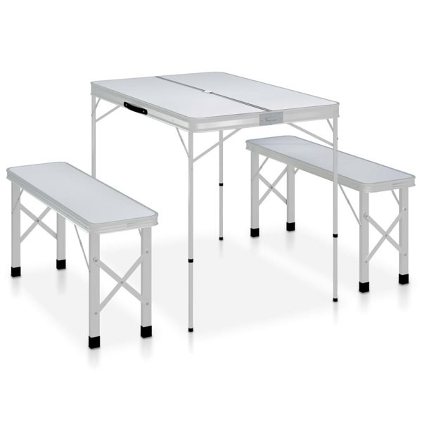 Berkfield Folding Camping Table with 2 Benches Aluminium White