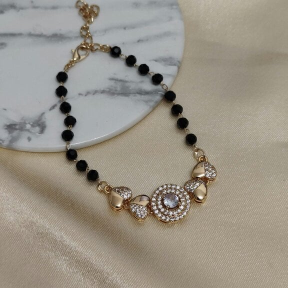 The Colourful Aura Large Zircon Heart Charm beaded adjustable Bracelet