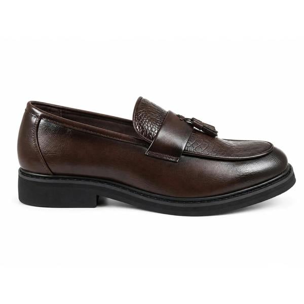 Dolcetto Men's Brown Vegan Leather Slip-On Tassel Loafers