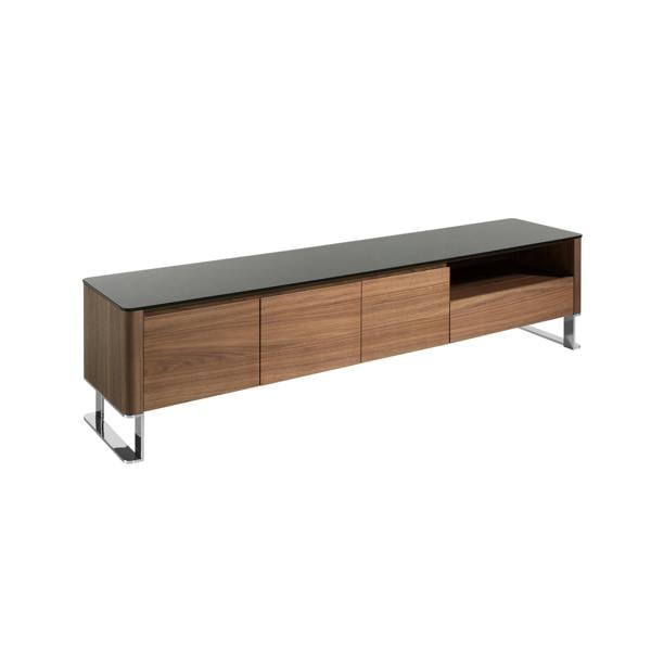Angel Cerdá TV Unit Walnut, Chrome-plated Steel and Black Glass Top 3047