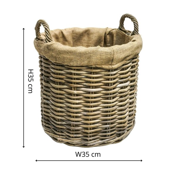 Ivyline Wicker Log Basket Round Lined, Set of 2