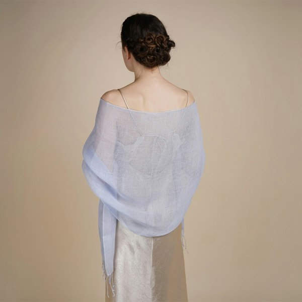 Antonia York Talia | Linen Scarf with Tassels - Sky Blue