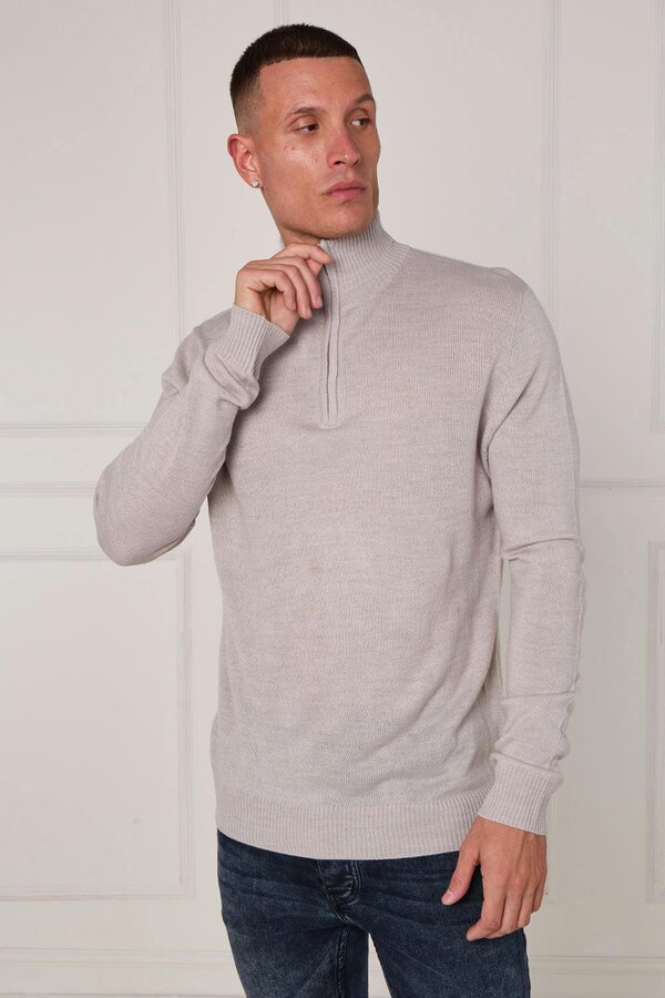 Half Zip Knit Jumper - Light Grey