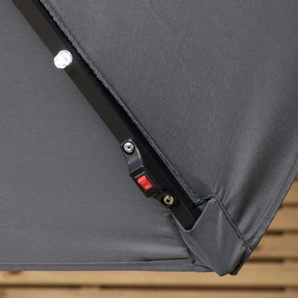 Samuel Alexander Outdoor 4 Person Round Glass Top Garden Dining Table Chairs With Grey Banana Lit Parasol and Base Set