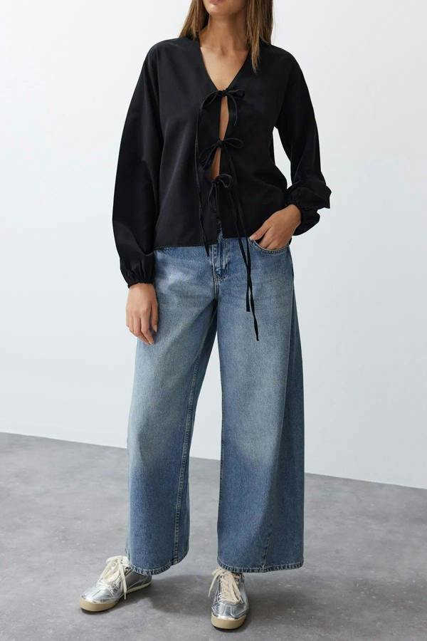 WOVCOR Woven Shirt with Front Tie Detail