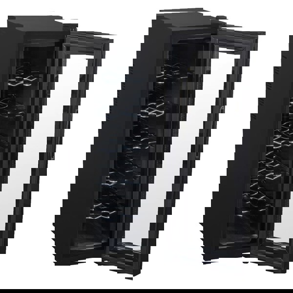 12 Bottle Freestanding Wine Cooler Fridge LED Backlit Metal Shelf BLACK & GLASS - LoopsDirect