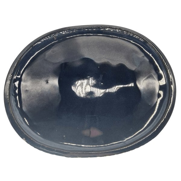 36cm Glazed Bonsai Pot Drip Tray | Oval | Blue - Yorkshire Bonsai