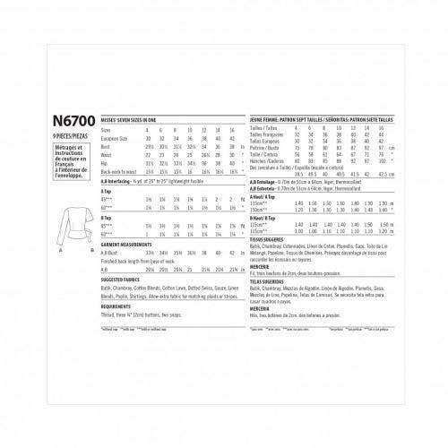 New Look Sewing Pattern 6700, Tops for Women, A (4-6-8-10-12-14-16) - Easy