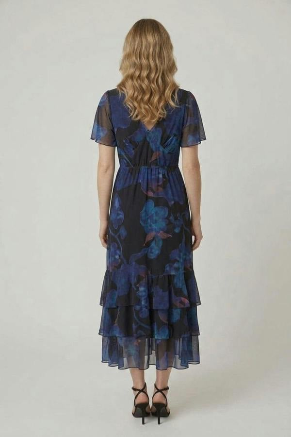 Izabel London Floral Semi Sheer Tiered Midi Dress