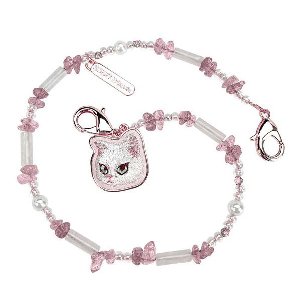 Nimmy Friends Nimmy Big Eye Cute Pet White Cat Mobile Phone Chain Bag Charm Crystal Bracelet Pink - N-CXMC-SL-04