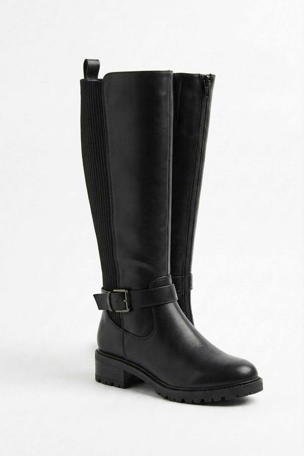 Cordelia Ribbed Panel Knee High Boots - Black