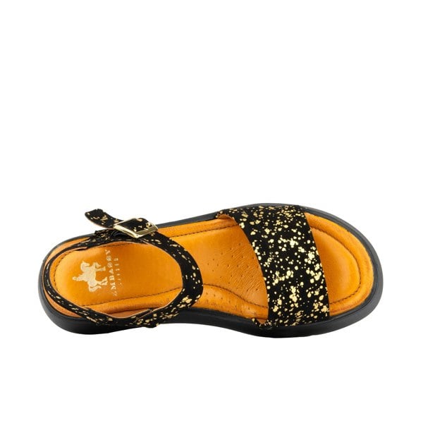 Embassy London Amalfi - Black Gold Drops - Women's 1.3 inch flatform strappy leather chunky sandal