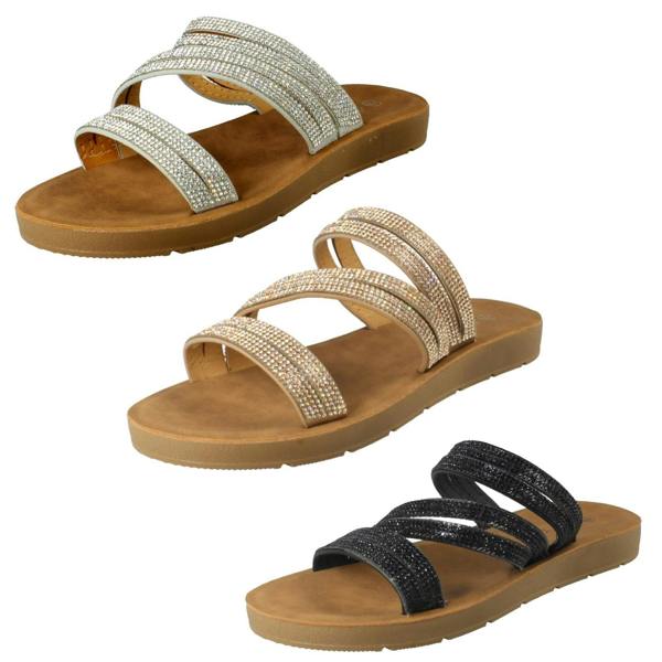 Savannah Ladies Savannah Slip On Diamante Detailed Summer Sandals F00448