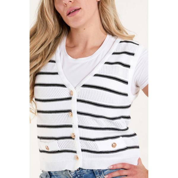 Blue Vanilla Stripe Sleeveless Knit Vest