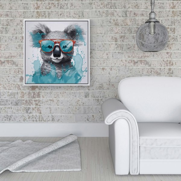 Warren Reed Splash Art Koala In Glasses Framed Canvas