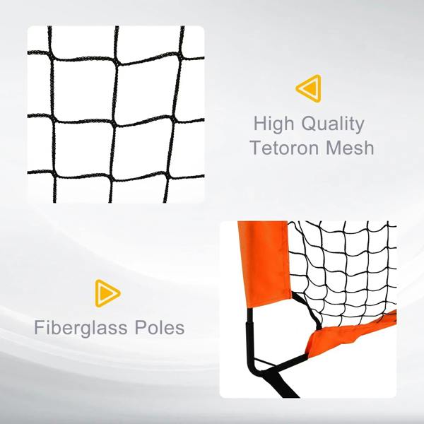 White tetoron mesh with orange border and black fiberglass support poles
