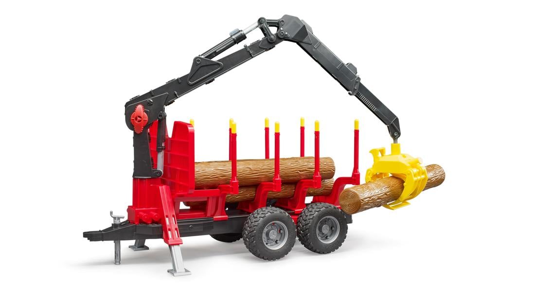 Bruder Forestry trailer with loading crane, 4 trunks and grab Detailed Vehicle & Playset Model