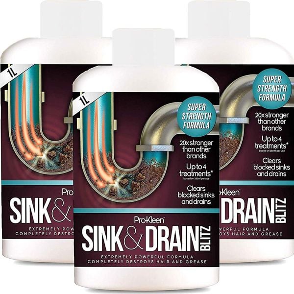 ProKleen 3L of Pro-Kleen Sink & Drain Blitz - Plughole, Sink & Drain Unblocker - Super Strength Formula