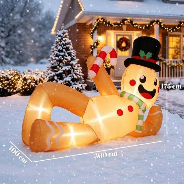 Bobobiy 9.8ft Giant Christmas Inflatable Gingerbread Man Side-Lying, Outdoor Blow Up Christmas Decoration with LEDs, Bag