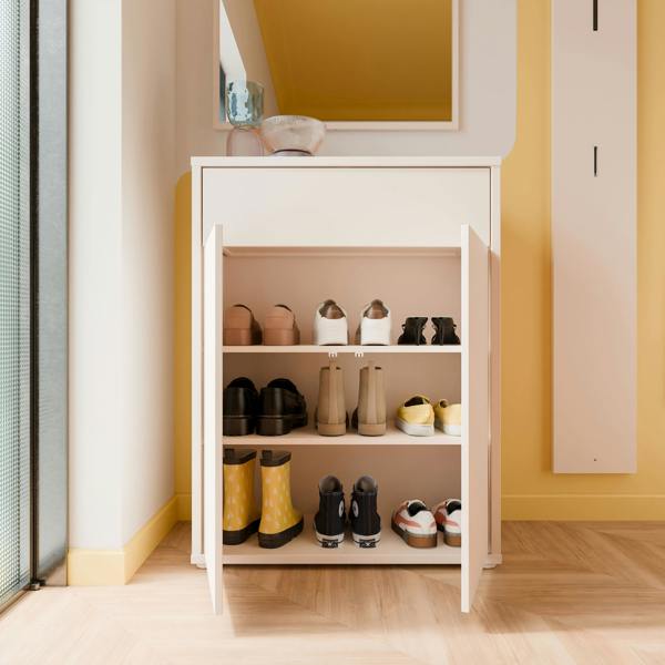 Furniture To Go Alice Springs Compact Shoe Cabinet with 2 Doors Push-to-Open & 1 Drawer Push-to-Open in Sand