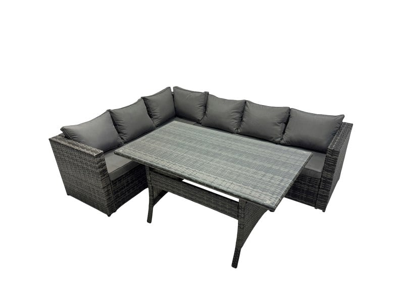 Fimous Outdoor PE Rattan Sofa Set with Dining Table Patio Garden Furniture Sets Dark Grey Mixed
