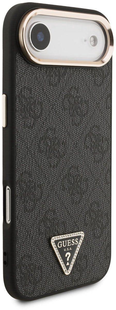 Guess PU Leather 4G Triangle Logo Gold Frame Case with MagSafe for iPhone 17 Air 6.5" Black - GUHMP17MP4GTDGMK