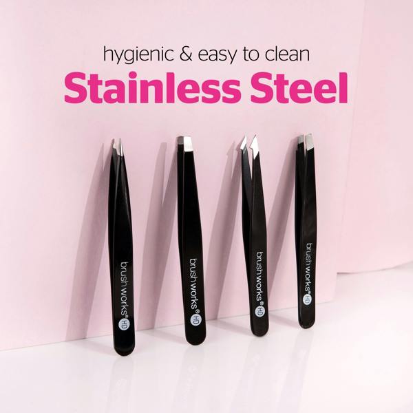 Brushworks 4 Piece Combination Tweezer Set - Black