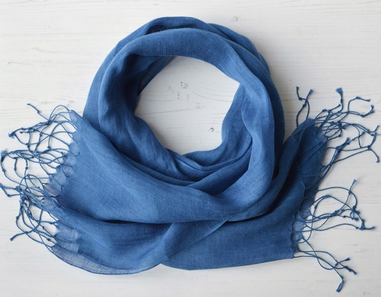 Antonia York Talia | Linen Scarf with Tassels - Cobalt Blue