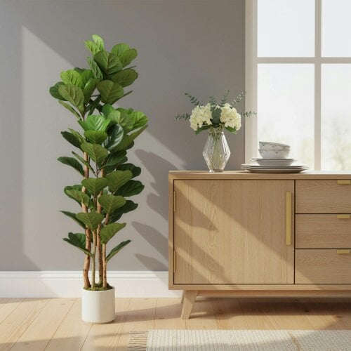 Wyld Haus Toelna Artificial Fiddle Leaf Fig Style Tree With Broad Leaves 150cm Green